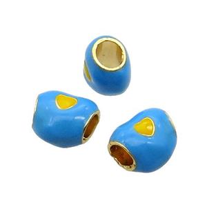 Alloy Heart Beads Blue Enamel Large Hole Gold Plated, approx 10-11mm, 4mm hole