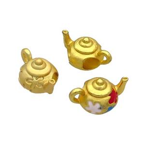 Alloy Teapot Beads Enamel Large Hole Duck Gold, approx 10-16mm, 4mm hole