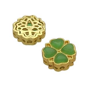 Alloy Clover Beads Pave Jade Duck Gold, approx 14mm dia