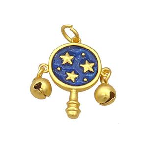 Alloy Pendant Chinese Bell Blue Enamel Duck Gold, approx 6mm, 16mm