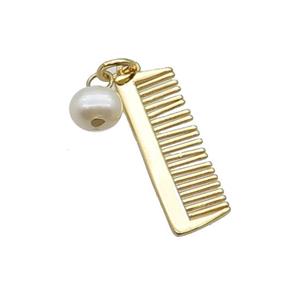 Copper Comb Pendant With Pearl Gold Plated, approx 7-22mm, 6mm