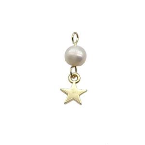 Copper Star Pendant With Pearl Gold Plated, approx 7mm, 6mm