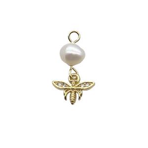 Copper Honeybee Pendant Pave Zircon With Pearl Gold Plated, approx 6-10mm, 6mm