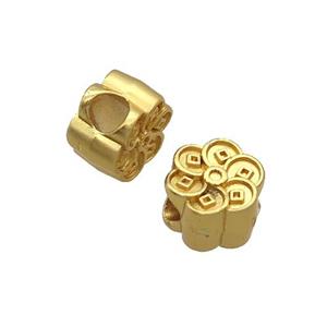 Copper Flower Beads Large Hole Unfade Gold Plated, approx 10mm, 4mm hole