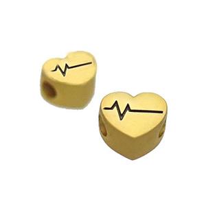 Copper Heart Beads Large Hole Unfade Gold Plated, approx 10-11mm, 3mm hole