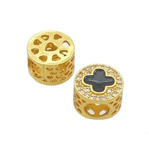 Copper Butter Beads Pave Zircon Black Enamel Cross Large Hole Gold Plated, approx 10.5mm, 5mm hole