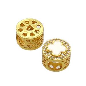 Copper Butter Beads Pave Zircon White Enamel Cross Large Hole Gold Plated, approx 10.5mm, 5mm hole