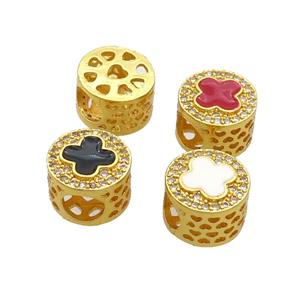 Copper Butter Beads Pave Zircon Mix Enamel Cross Large Hole Gold Plated, approx 10.5mm, 5mm hole
