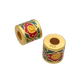 Copper Tube Beads Multicolor Enamel Large Hole Unfade Gold Plated, approx 9-10mm, 3mm hole