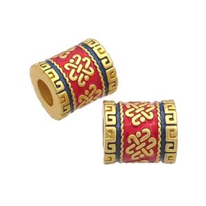 Copper Tube Beads Red Enamel Large Hole Unfade Gold Plated, approx 8.5-10mm, 4mm hole