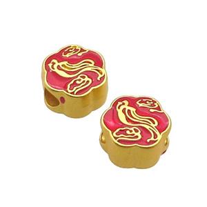 Copper Button Circle Beads Cloud Red Enamel Large Hole Unfade Gold Plated, approx 11mm, 4mm hole