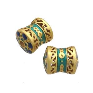 Copper Bamboo Beads Green Enamel Unfade Gold Plated, approx 8-10mm