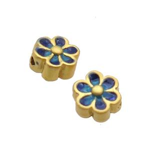 Copper Flower Beads Blue Enamel Unfade Gold Plated, approx 8mm