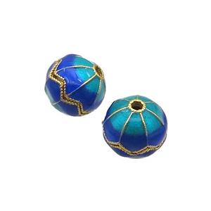 Copper Cloisonne Beads Round Blue Green Gold Plated, approx 11.5mm