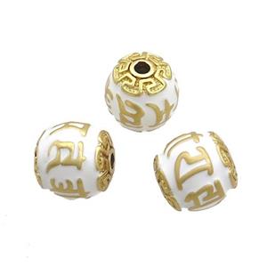 Tibetan Style Copper Round Beads White Enamel Large Hole Gold Plated, approx 11-12mm, 2mm hole