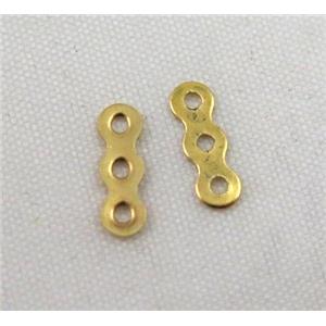 jewelry spacer bead, iron, gold plated, approx 10mm length, 3 hole, 1.2mm hole