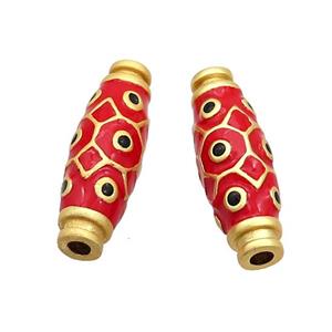 Copper Rice Beads Red Enamel Large Hole Gold Plated, approx 9-27mm, 3mm hole