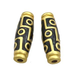 Copper Rice Beads Black Enamel Eye Large Hole Gold Plated, approx 9-27mm, 3mm hole