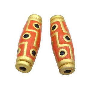 Copper Rice Beads Orange Enamel Large Hole Gold Plated, approx 9-27mm, 3mm hole