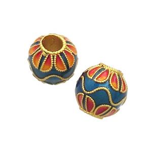 Copper Round Beads Cloisonne Lotus Large Hole 18K Gold Plated, approx 10mm, 3mm hole