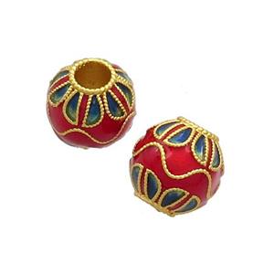 Copper Round Beads Cloisonne Lotus Large Hole 18K Gold Plated, approx 10mm, 3mm hole