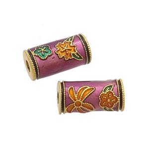 Copper Tube Beads Purple Cloisonne 18K Gold Plated, approx 6-12mm, 2mm hole