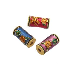 Copper Tube Beads Cloisonne 18K Gold Plated Mixed, approx 6-12mm, 2mm hole