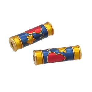 Copper Tube Beads Blue Cloisonne 18K Gold Plated, approx 5-17mm