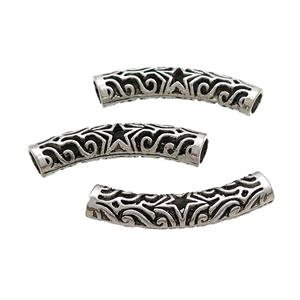 Tibetan Style Zinc Tube Beads Curved Large Hole Antique Silver, approx 7-40mm, 5mm hole