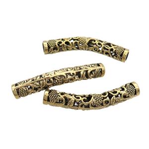 Tibetan Style Zinc Tube Beads Curved Large Hole Antique Gold, approx 8-48mm, 5mm hole