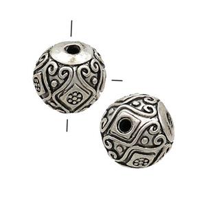 Tibetan Style Zinc Guru Beads Round THole Antique Silver, approx 16mm