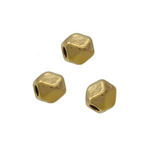 Tibetan Style Zinc Cube Beads Faceted Antique Gold, approx 3mm