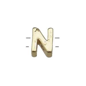 Copper Letter N Beads 2holes Gold Plated, approx 5-8mm