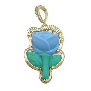 Blue Resin Flower Pendant Gold Plated, approx 20-30mm