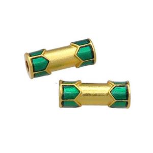 Copper Tube Beads Green Cloisonne 18K Gold Plated, approx 5-12mm