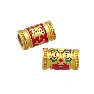 Copper Tube Beads Red Cloisonne Large Hole 18K Gold Plated, approx 7-11mm, 4mm hole