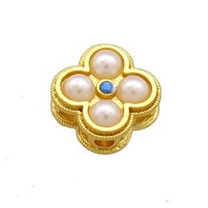 Copper Clover Beads Pave Pearlized Resin 18K Gold Plated, approx 13mm