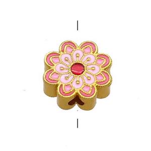 Copper Flower Beads Pink Cloisonne 18K Gold Plated, approx 12mm