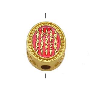 Copper Oval Beads Red Cloisonne Buddhist 18K Gold Plated, approx 9.5-12mm