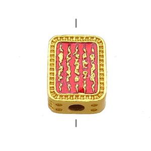 Copper Rectangle Beads Red Cloisonne Buddhist 18K Gold Plated, approx 9-12mm