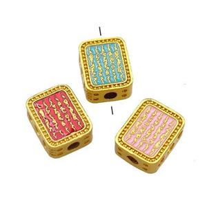 Copper Rectangle Beads Cloisonne Buddhist 18K Gold Plated Mixed, approx 9-12mm