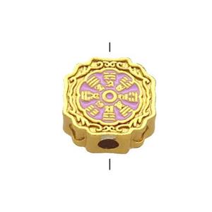 Copper Circle Beads Lavender Cloisonne Chinese Eight Diagrams 18K Gold Plated, approx 11mm