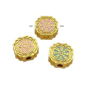 Copper Circle Beads Cloisonne Chinese Eight Diagrams 18K Gold Plated Mixed, approx 11mm
