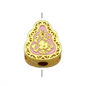 Copper Teardrop Beads Pink Cloisonne 18K Gold Plated, approx 9.5-12mm