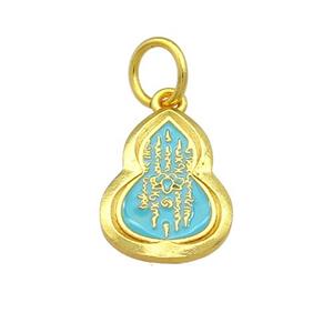 Copper Gourd Pendant Teal Cloisonne Buddhist 18K Gold Plated, approx 11-16mm