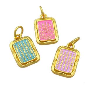 Copper Rectangle Pendant Cloisonne Buddhist 18K Gold Plated Mixed, approx 12-16mm