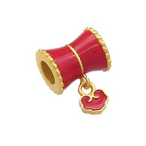 Copper Tube Beads Red Cloisonne Large Hole 18K Gold Plated, approx 5mm, 8-10mm, 4mm hole