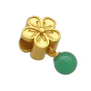 Copper Flower Beads With Green Green Jade 18K Gold Plated, approx 6mm,10mm, 4mm hole