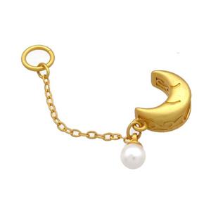 Copper Moon Pendant White Pearlized Resin 18K Gold Plated, approx 9-11mm, 4mm hole, 5mm, 35mm length