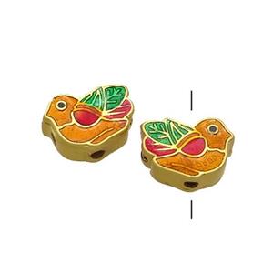Copper Birds Beads Multicolor Painted Gold Plated, approx 9-12mm